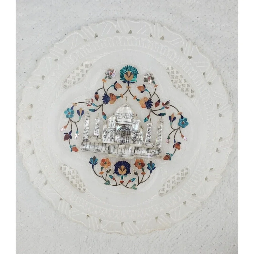 Alabaster Inlay 9'' Carved Fish Marble  Mother Of Pearl Decor Art Taj‎ Mahal
